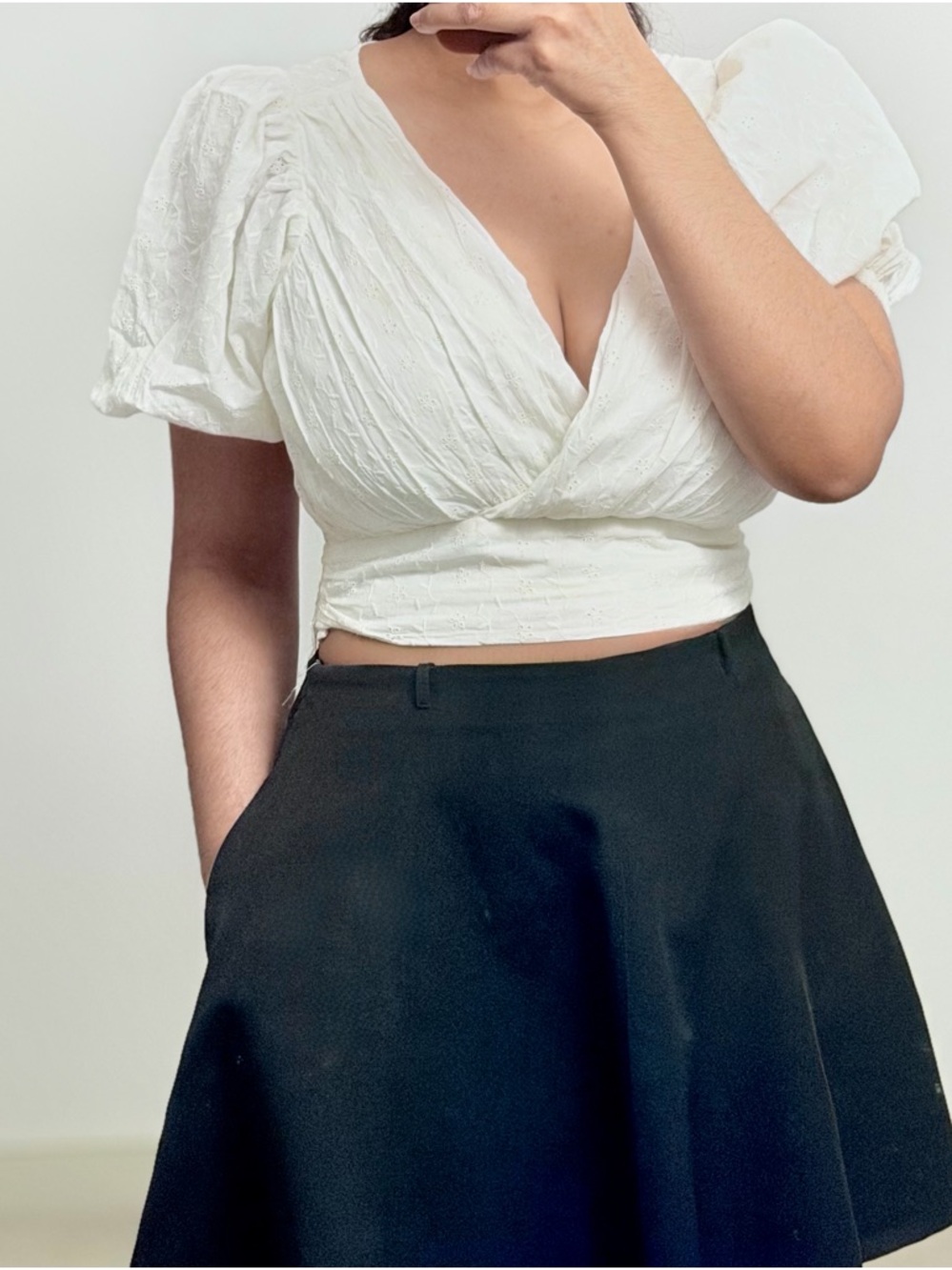 White Eyelet Puff-Sleeve Blouse
